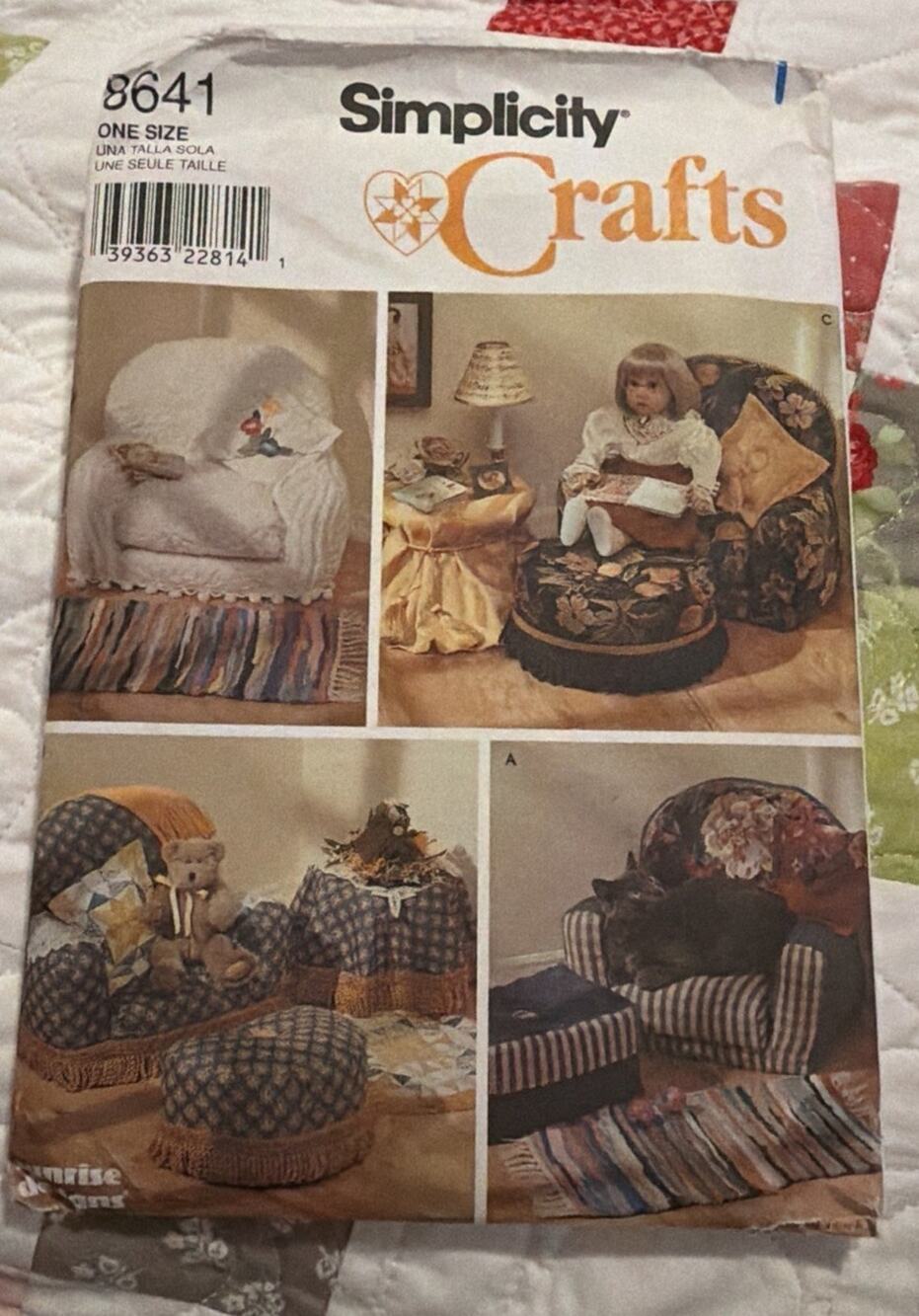 Simplicity Crafts Pattern 8641 Stuffed Chair Ottoman Table Rug for 18" Dolls UC